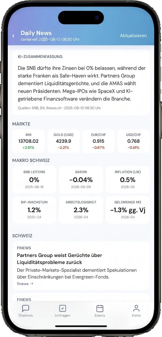 Die UVV-App mit Daily News auf dem Smartphone
